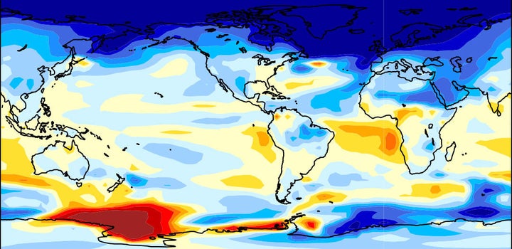 Yale University scientist Wei Liu has calculated that the Atlantic Meridional Overturning Circulation could collapse within 300 years. The graphic illustrates predicted responses on surface temperature and precipitation.