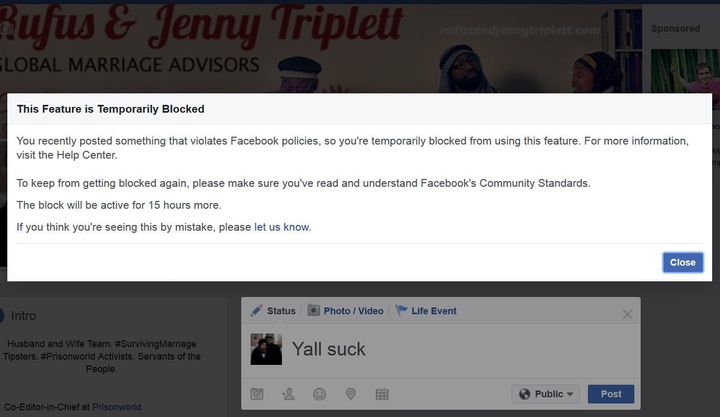 Facebook Warning continued even after they were informed of the mistake.