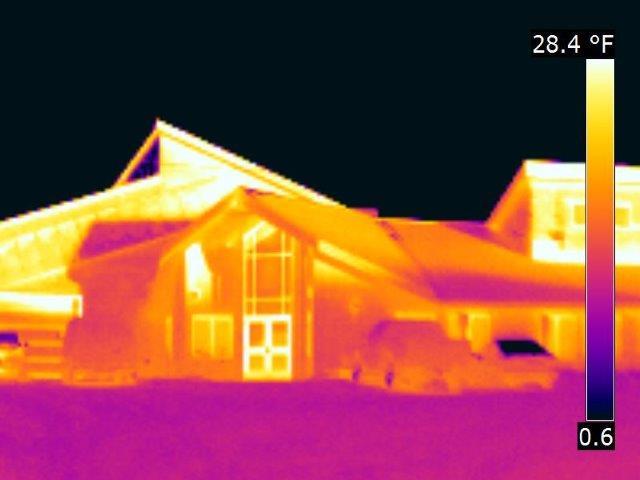 Infrared image shows heat loss that is otherwise invisible.