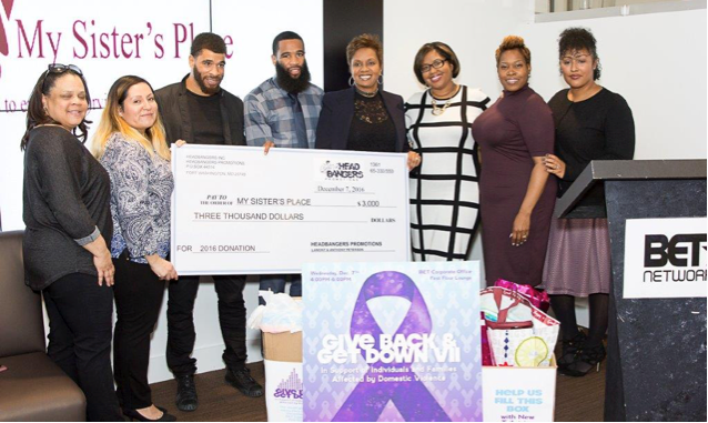 <p>(L to R) Dania M. Jolley, Executive Assistant to BETN Chairman & CEO and Event Organizer; Ana Acevedo, Latino Outreach Coordinator, My Sister’s Place; Lamont Peterson, Boxer; Anthony Peterson, Boxer; Cologne B. Hunter, President, Headbangers Promotions, Inc.; KaShawna Watson, Program Director, My Sister’s Place; Natasha Owens, Executive Assistant to BETN Head of Finance and Event Organizer; Tori Hawkins-Plummer, Executive Assistant to SVP, Ad Sales and Event Organizer</p>