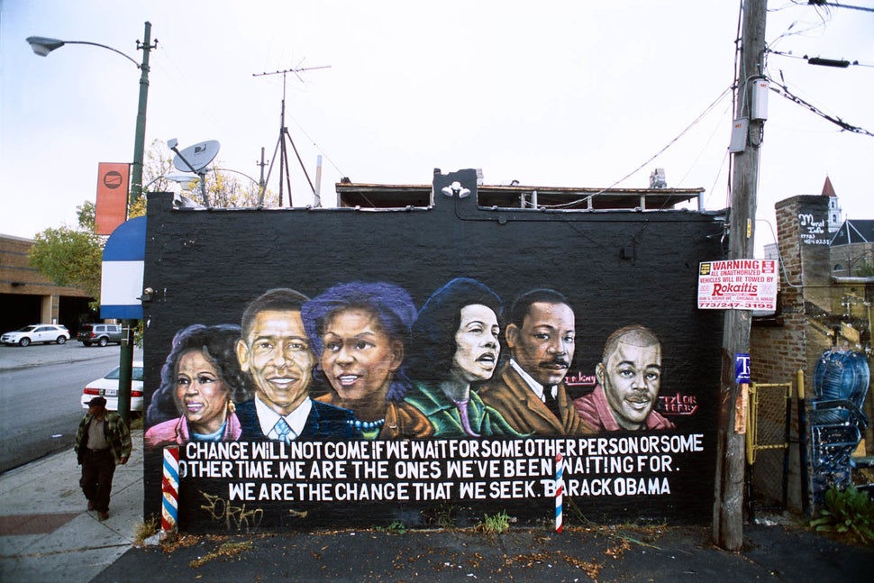 Mural by Rahmaan, Kut-Zone Barbershop, 407 Kedzie Ave., Chicago, 2012.