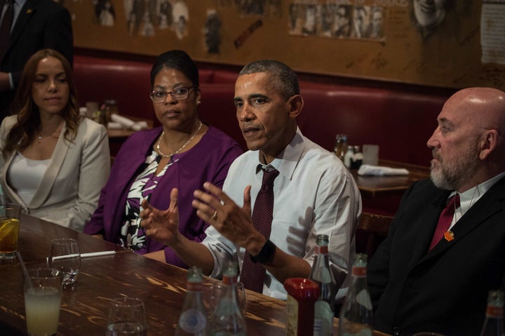 US President Barack Obama meets with formerly incarcerated individuals who have previously received commutations in Washington, DC, on March 30, 2016.