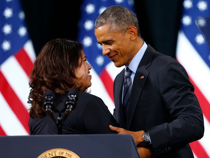 President Barack Obama hugs Dreamer Astrid Silva, who benefitted from his Deferred Action for Childhood Arrivals program.