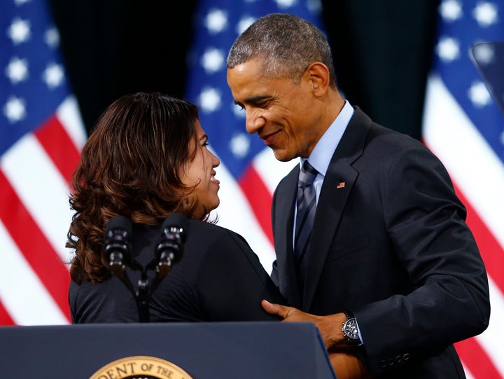 President Barack Obama hugs Dreamer Astrid Silva, who benefitted from his Deferred Action for Childhood Arrivals program