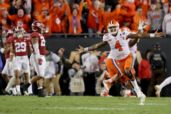 Clemson quarterback Deshaun Watson celebrates the title-winning touchdown Monday night in Tampa. 