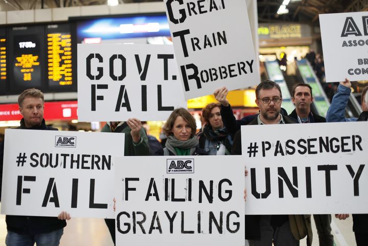 Commuters protest over the Southern Rail strikes at Victoria Station in London in December last year