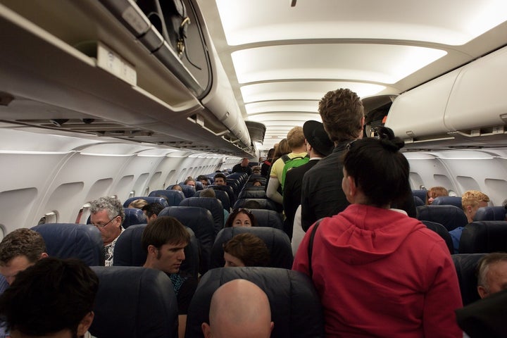 Passengers boarding a flight.