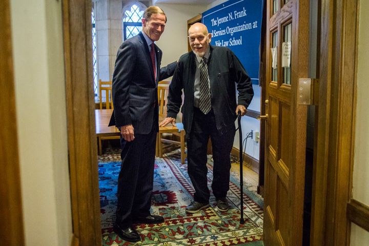 Sen. Richard Blumenthal, left, with H. Edward Spires, 91. Blumenthal advocated for Spires says calls the change in status “corrects an incredible injustice.”