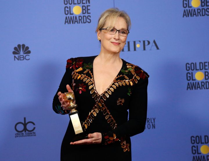 Meryl Streep holds the Cecil B. DeMille Award during the 74th Annual Golden Globe Awards in Beverly Hills, California, Jan. 8, 2017.