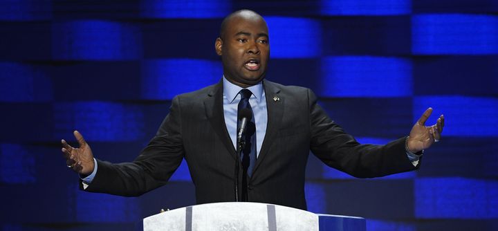 Jaime Harrison speaks durring the Democratic National Convention in Philadelphia on July 28, 2016. Harrison is joining a crowded field running for chairmanship of the Democratic National Committee.