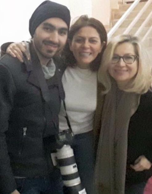  Before having to flee Aleppo, Bassem Ayoubi (left) was working to lay the foundation for a better future for all Syrians. His is pictured here alongside Hind Kabawat (middle) and Afra Jalabi (right). 