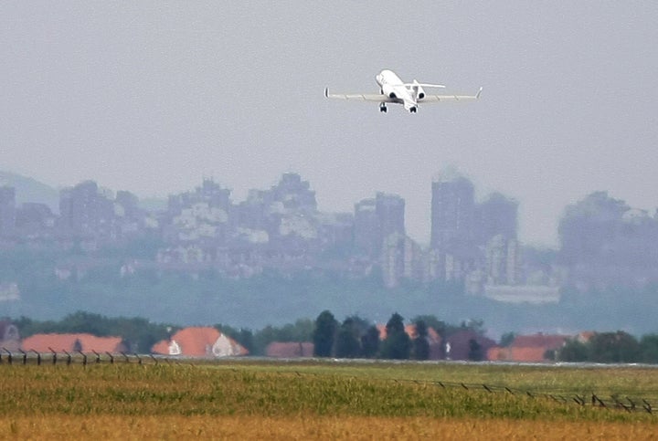 A plane takes off from Belgrade airport. 