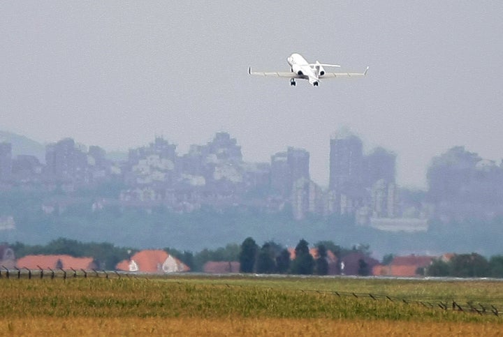 A plane takes off from Belgrade airport. 