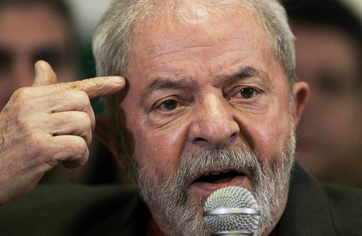 Brazil's former President Luiz Inacio Lula da Silva talks to the journalists during a press conference in Sao Paulo.