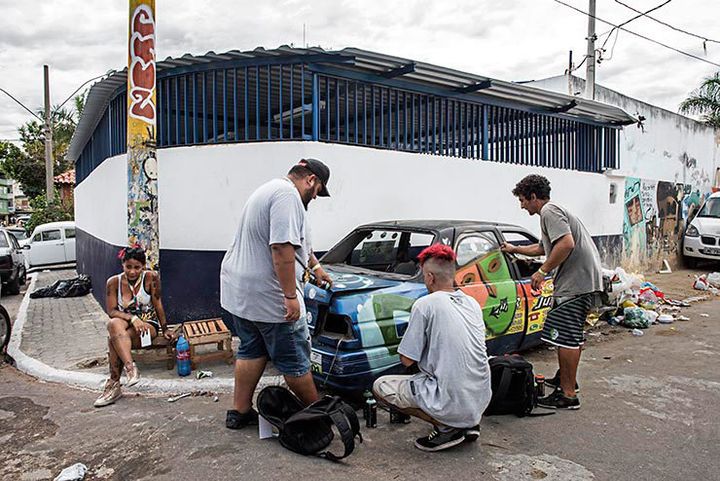 Brazilian artists Othejo, Lirow and Jason. Meeting Of Favela 2016. Favela Operaria. Duque de Caxias. Rio De Janeiro, Brazil. 