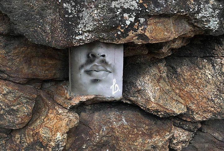 A hidden portrait by Carlos Bobi at Ipanema Beach. Mr. Bobi is a founder member MOF (Meeting of Favela). Meeting Of Favela 2016. Favela Operaria. Duque de Caxias. Rio De Janeiro, Brazil. 