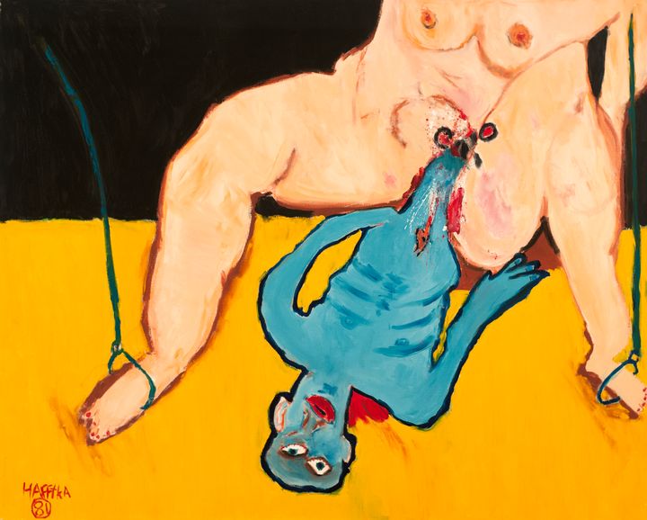 Woman Giving Birth, 1981, oil on canvas 40”x50”
