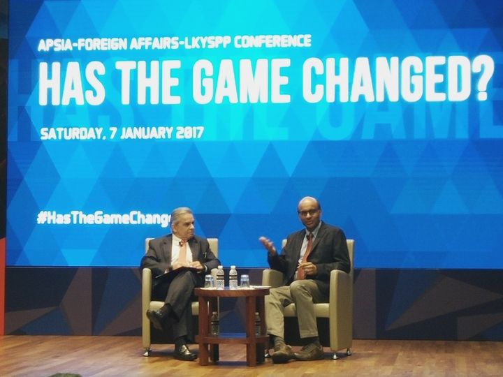 Kishore Mahbubani, Dean and Professor in the Practice of Public Policy at the Lee Kuan Yew School of Public Policy; and Singapore Deputy Prime Minister (DPM) Tharman Shanmugaratnam