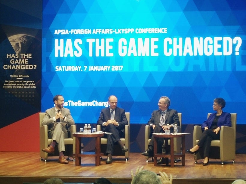 First panel entitled “The New American Presidency and Its Global Impact” chaired by <strong>Jonathan Tepperman</strong>, Mana