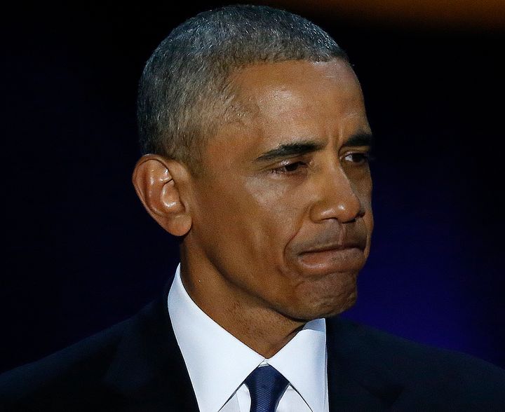 Barack Obama became visibly emotional when he spoke to his family during his farewell speech