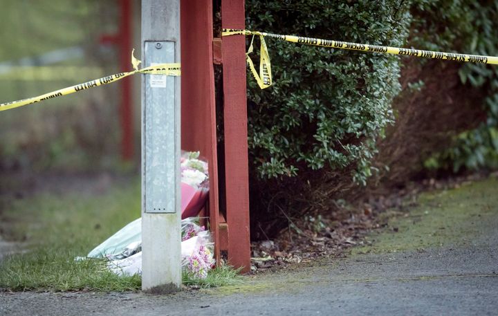 Floral tributes are left near the Woodthorpe area of York where Rough was killed