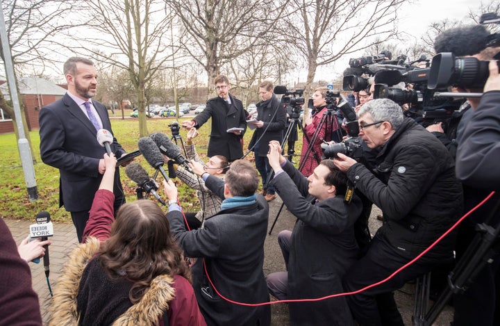 Detective Chief Inspector Dave Ellis makes a statement outside North Yorkshire Police Central Area Headquarters in York after a teenager was arrested for murder