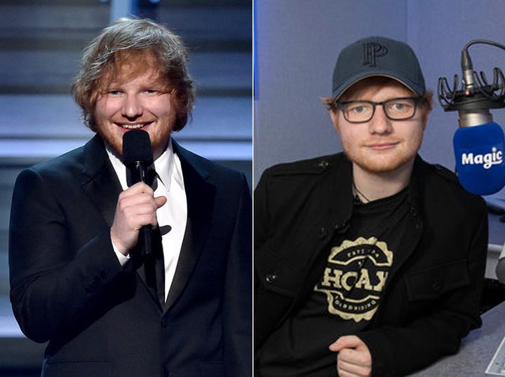 Ed Sheeran in February 2016 (left) and at a recent event (right)