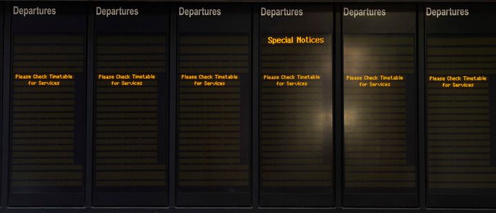 The departures board at Victoria Station as the Southern Rail strike continued