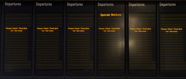 <strong>The departures board at Victoria Station as the Southern Rail strike continued</strong>