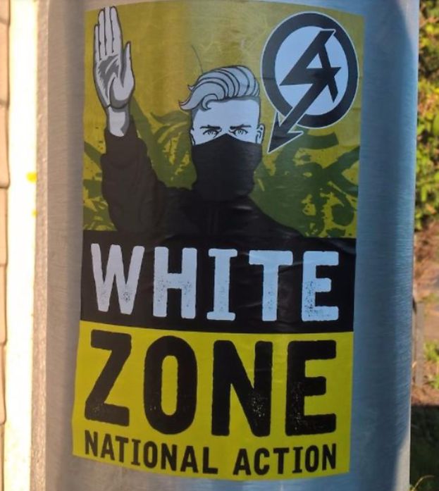 A member of banned terrorist group National Action has been arrested; one of the group's posters is pictured above