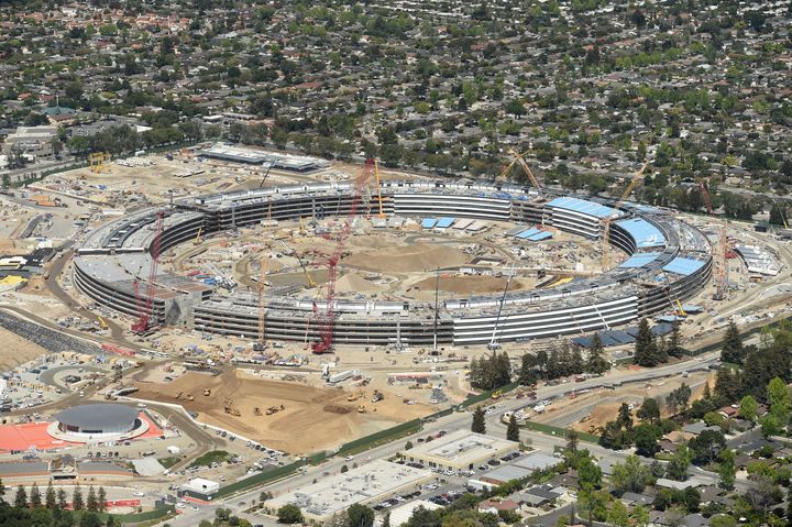 The Apple Campus 2 is seen under construction in Cupertino, California. The campus is set to be powered by renewable energy sources. 