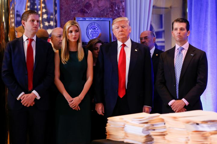 Donald Trump attended the press conference with his family, Eric Trump, left, Ivanka Trump and Jared Kushner