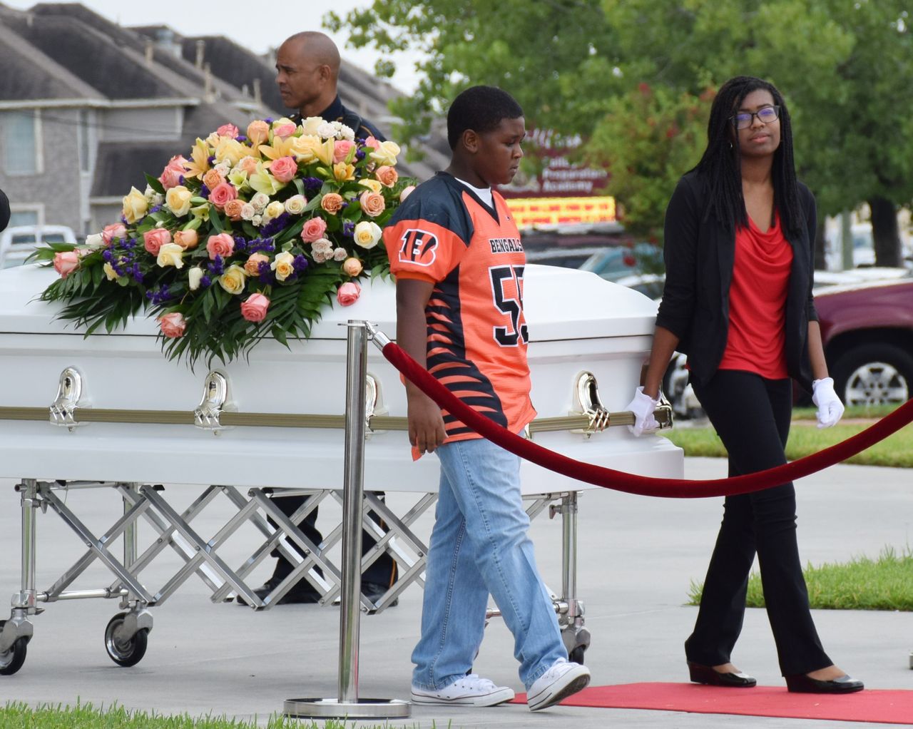 David Conley is accused of killing his former girlfriend, her husband and six children in a mass shooting. A former teammate and fellow student help escort the casket of one of the children.