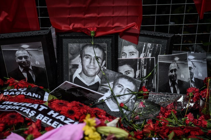 Flowers and pictures of victims were placed in front of the Reina nightclub following the New Year's Eve attack in Istanbul. 