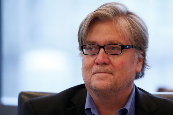 Stephen Bannon is pictured during a meeting at Trump Tower on August 20, 2016.