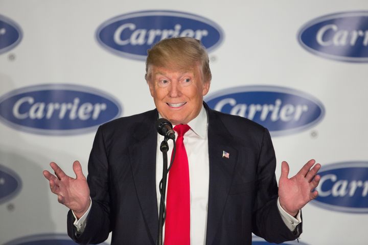 President-elect Donald Trump speaks to workers at Carrier air conditioning and heating in Indianapolis. Dec, 1, 2016.