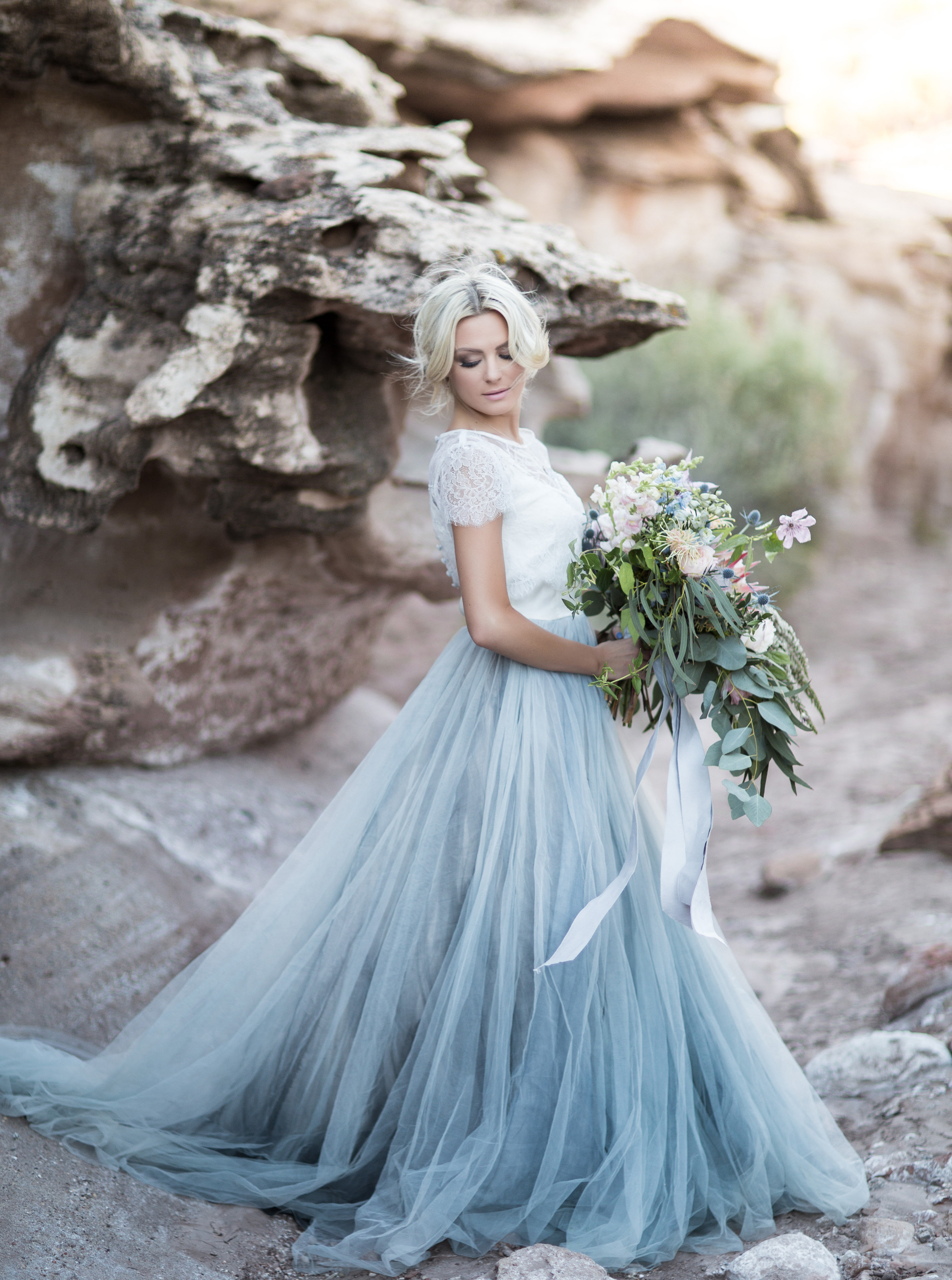 blue and white wedding gowns