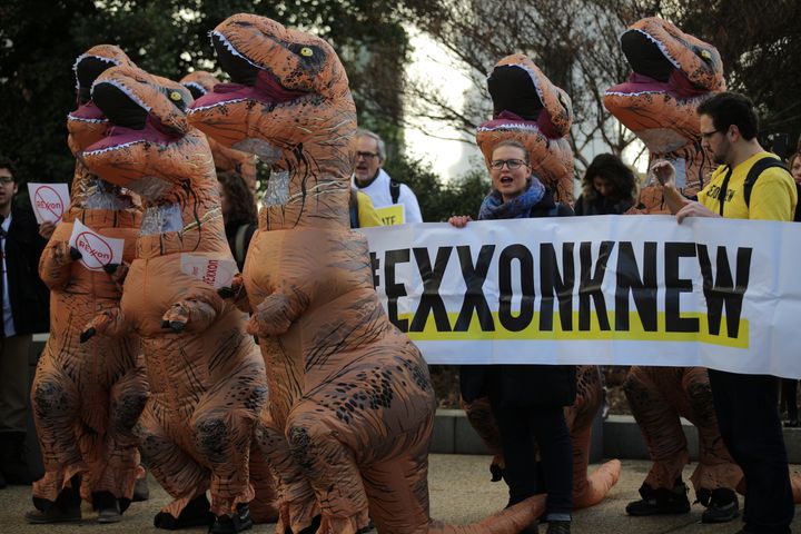 Environmental activists rally against the nomination of former Exxon Mobil CEO Rex Tillerson to be U.S. secretary of state, ahead of his confirmation hearing on Capitol Hill in Washington, D.C., Wednesday.