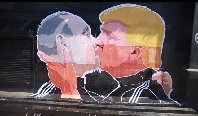 <p>Screengrab from YouTube video Putino ir Trumpo piešinys posted by Alfa Vaizdas. </p>