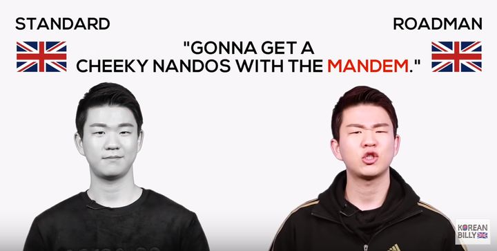 Korean Billy uses the street slang in a sentence - above he uses the word 'mandem', meaning friend