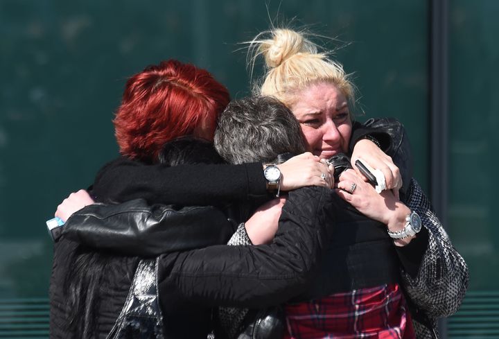 April 2016: Relatives hug outside the Hillsborough inquests, where the inquest jury concluded that those who died in the disaster were unlawfully killed