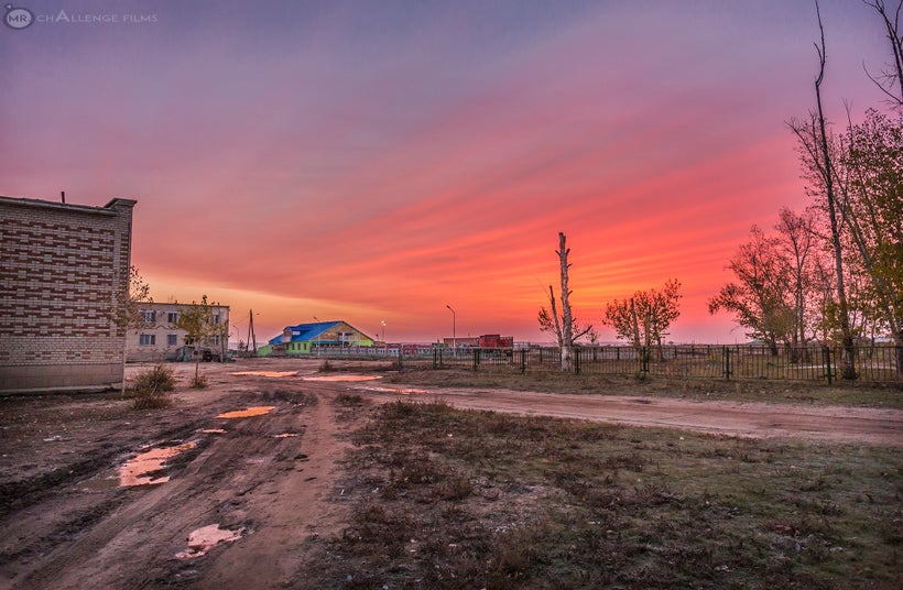 Fire sunrise in Khalkhgol on the Mission Day.