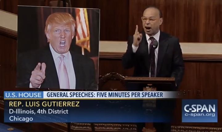 "When the new president denigrates Latinos ... as drug dealers and criminals, I want to be able to say I did not condone or allow that kind of speech to go mainstream," Gutierrez said in a fiery speech. "That was not normalized on my watch."