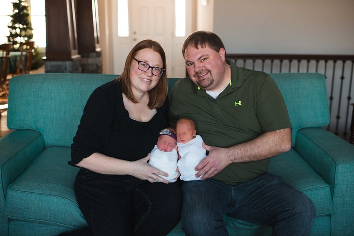 Lyndsay and Matthew Brentlinger with their newborns.