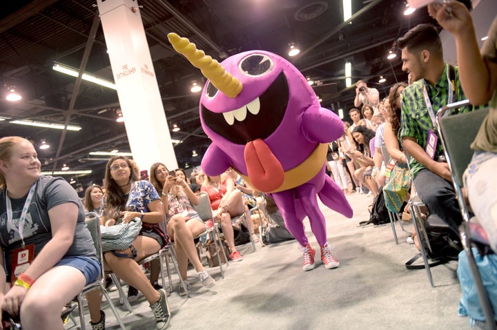 The Narwhale, from Nickelodeon's Game Shakers, plays a game with fans at VidCon on July 25, 2015 in Anaheim, California.