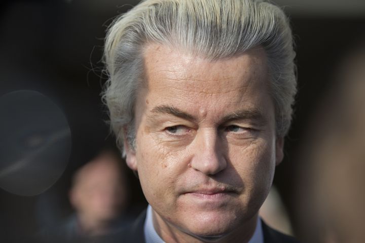Geert Wilders, leader of the Freedom Party, pauses while speaking to journalists.
