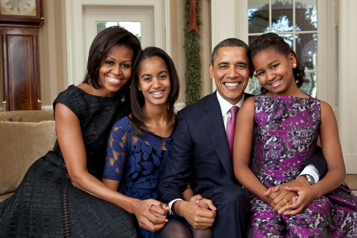 The Obamas pose for an official family portrait in 2011.