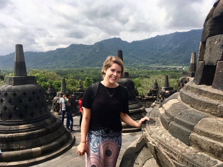 Standing on the top of Borobudur Temple, Yogyakarta, Indonesia.