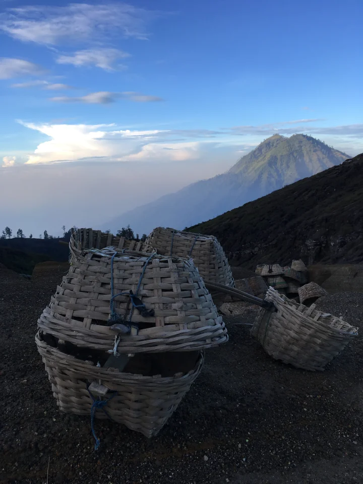 <p>The baskets used by miners to carry sulpher from the Ijen Crater to base camp. </p>