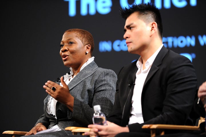 Jehmu Greene speaks alongside journalist and activist Jose Antonio Vargas in 2010. Greene announced her candidacy to chair the DNC on Thursday evening.